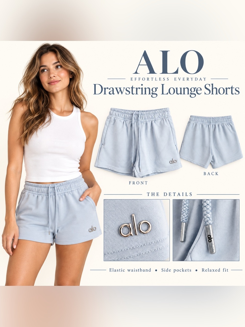 ALO Yoga Drawstring Lounge Shorts - Light Blue